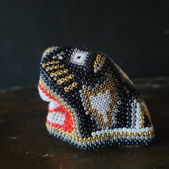 Vintage Small Huichol Beaded Jaguar Head Mexican Folk Art - Picture 3 of 9
